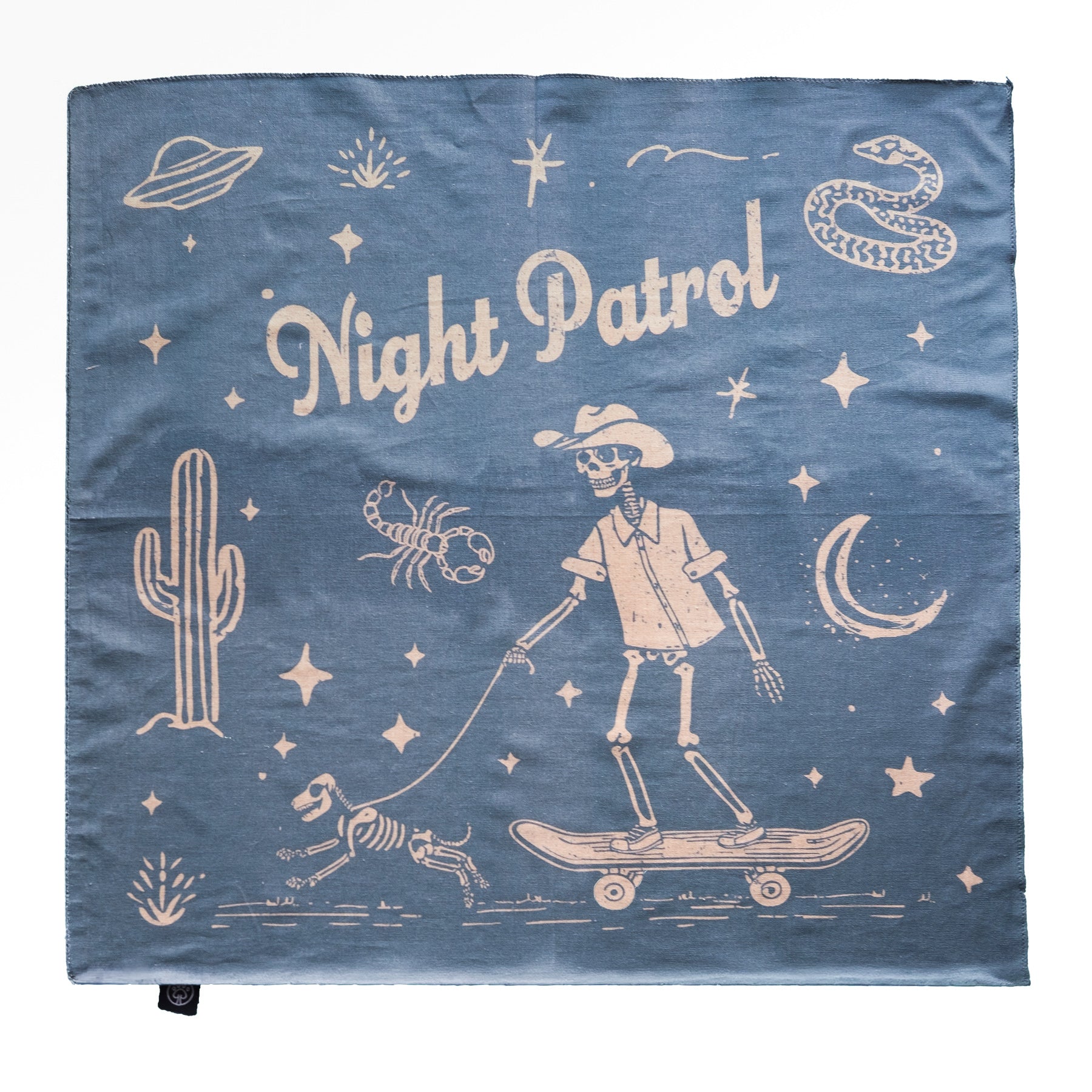 Night Patrol dog bandana with dark-toned abstract pattern inspired by nighttime exploration.