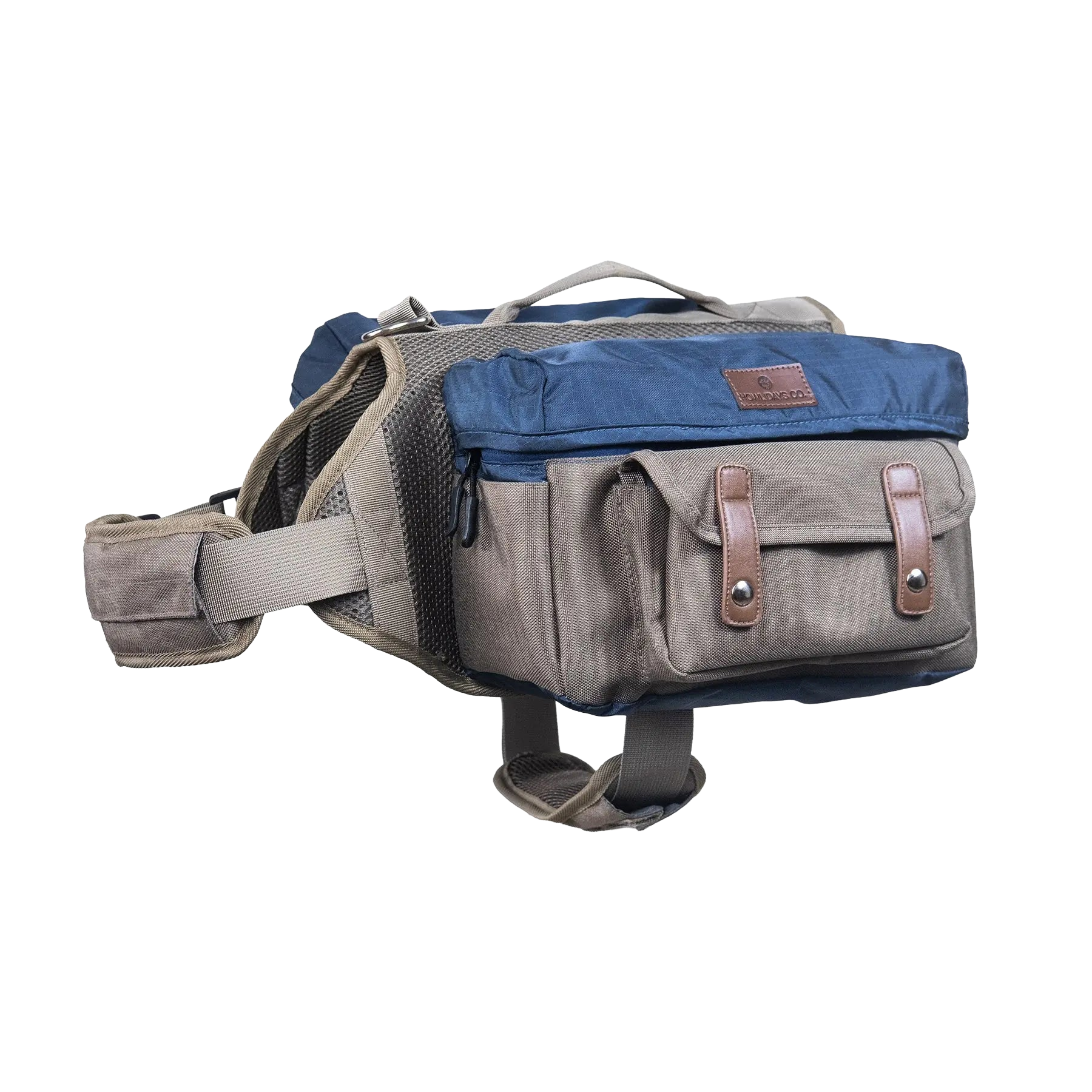 Mochila Cactus Creek para cães, vista lateral que mostra conforto e estilo.